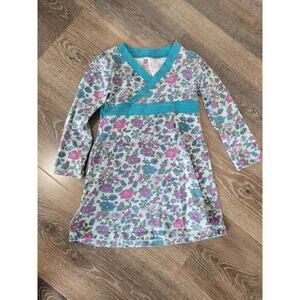 Tea Girls Long Sleeved Teal Purple Flowers‎ Dress size 3 100% Cotton #5